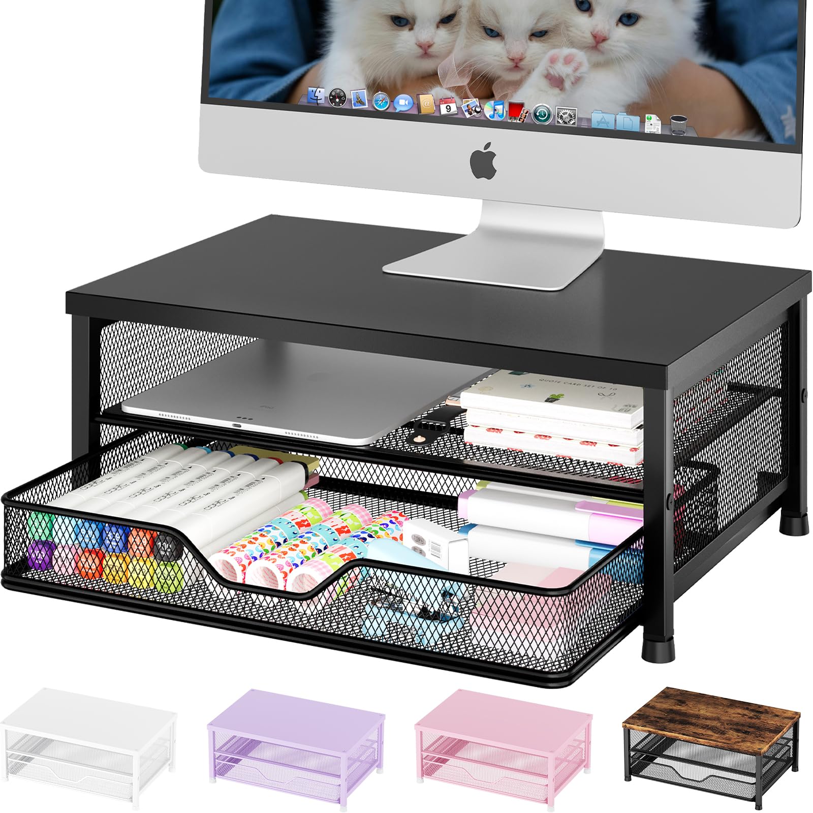 OPNICE Computer Monitor Stand Riser Desk Organizer with Drawer Printer Laptop Stand Office Desk Accessories Workspace Desktop Organizers