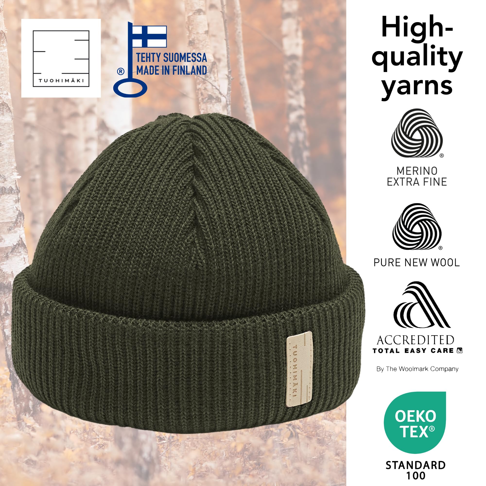 Gorro de marinero para hombre – Clásico gorro de pescador de 100 % lana merino – Gorro de pescador de invierno – Sin mulesing & Fabricado en Finlandia – Gorro de lana cálido para hombre y mujer
