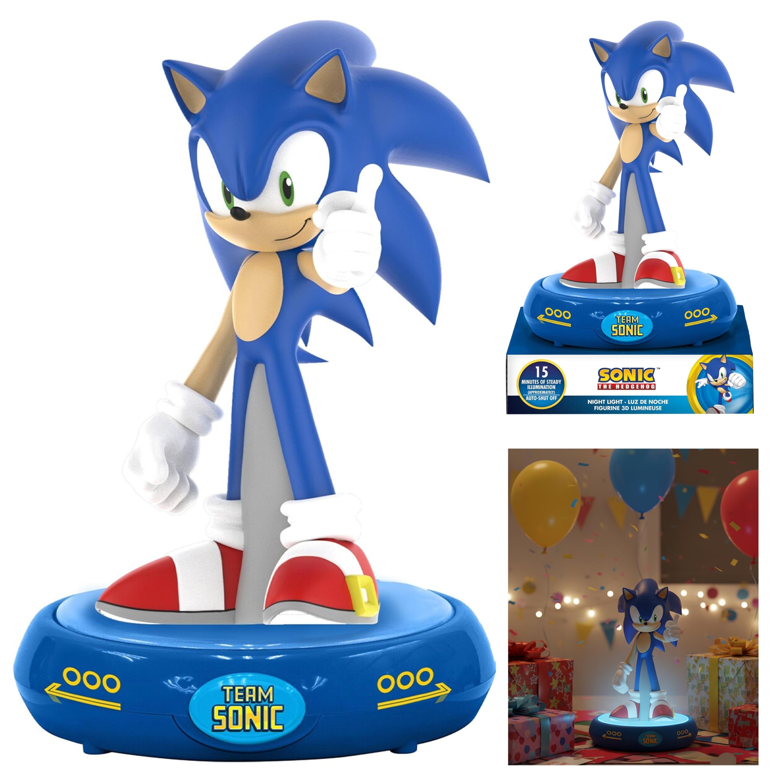 SRV Hub Sonic 3D LED Night Light for Kids - Battery Operated Table Lamp for Boys Bedroom, Bedside Light for Children's Room, Boys Desk Lamp, Xmas Gifts for Age 3+