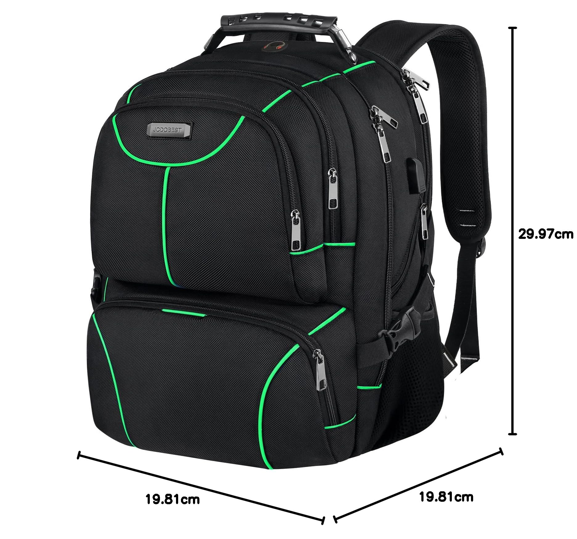 VECKUSON Zaino per computer portatile, 15,6 pollici, verde, unisex, impermeabile, porta di ricarica USB, isolato, approvato TSA, antifurto, tessuto in nylon poliestere resistente