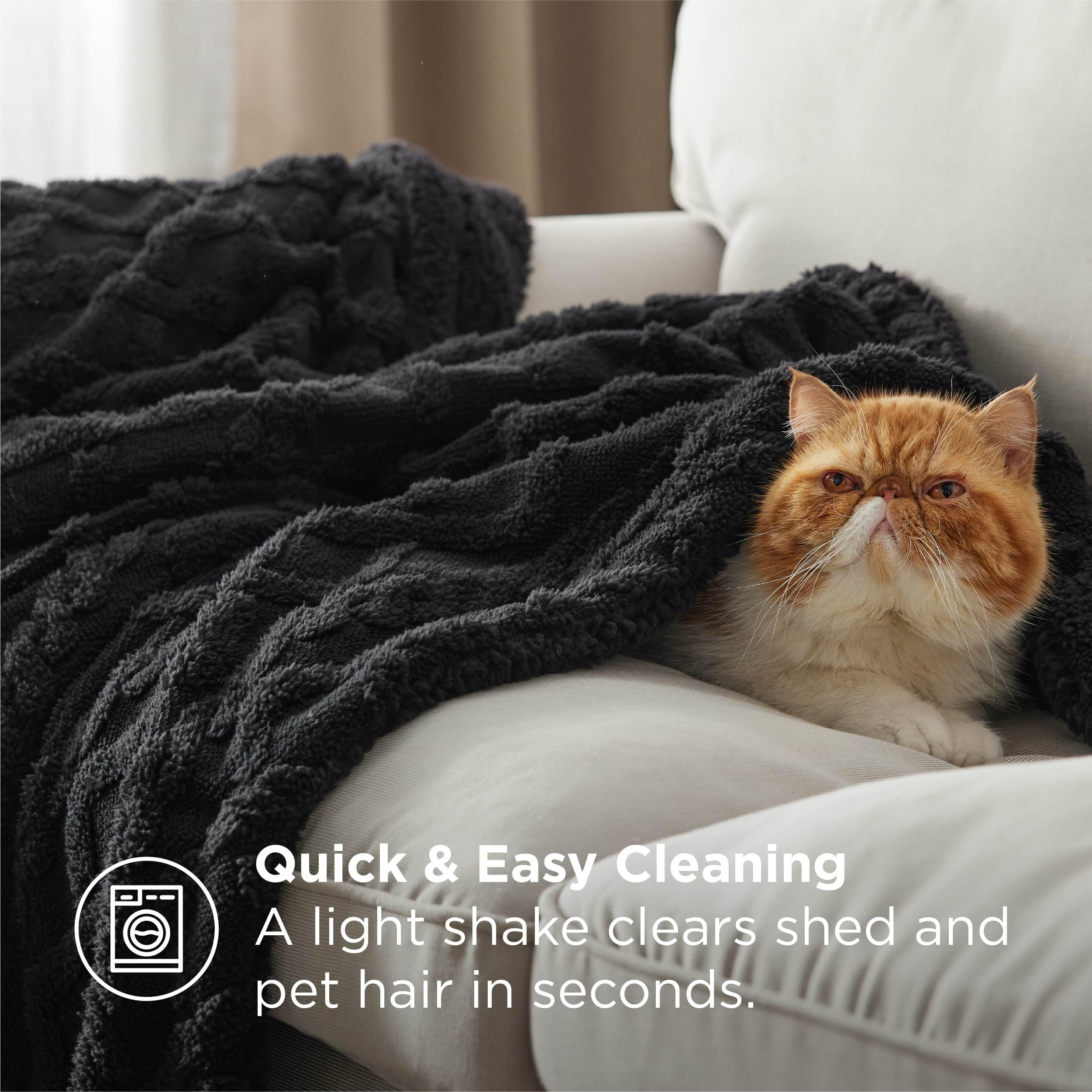 Bedsure Gentlesoft Sherpa Fleece Throw Blanket for Couch - Fluffy & Cozy Cable Jacquard Tufted Throw for Women Gift, Thick and Warm Blankets for Winter, Black, 50x60 Inches