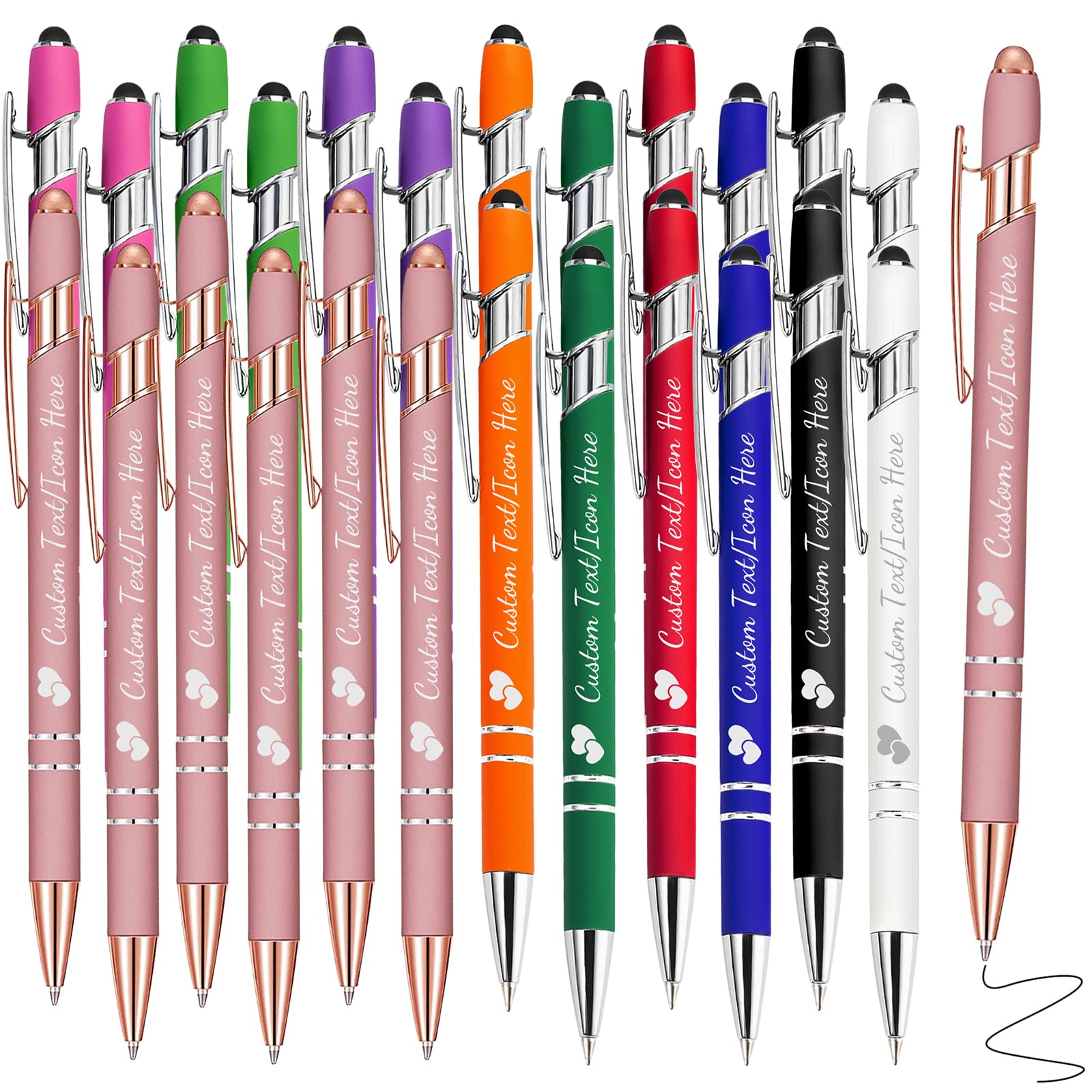 YoLLiEE Personalised Pens with Name Bulk Custom Black Ink Pens with Stylus Customised Engraved Ballpoint Pens with Logo Business Smooth Writing Medium Point Pen — image 1