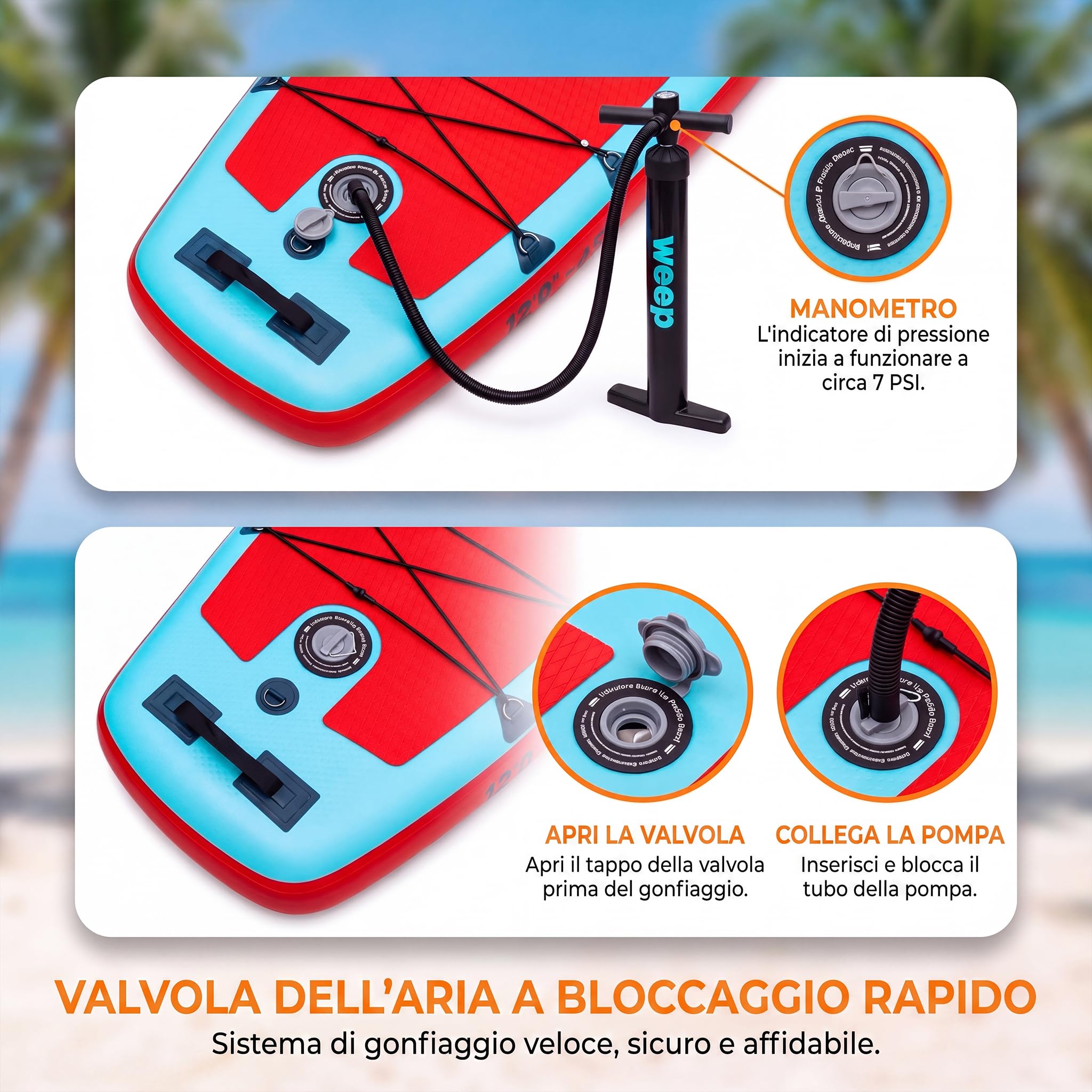 WEEP SUP Gonfiabile 10.6 & 11.6 & 12 piedi, Tavola SUP Gonfiabile con Pagaia 2in1, Pompa, Zaino, Leash e 3 Pinne, Paddle Board Gonfiabile Completo per Mare, Touring, Yoga e Tempo Libero