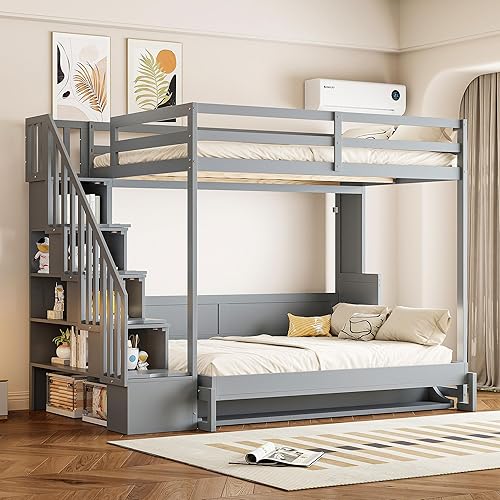 Miniatura 4 de Merax Cama Murphy de Tamaño Completo sobre Tamaño Completo con Elevador Hidráulico y Escritorio Integrado, Cama de Pared que Ahorra Espacio con Gris