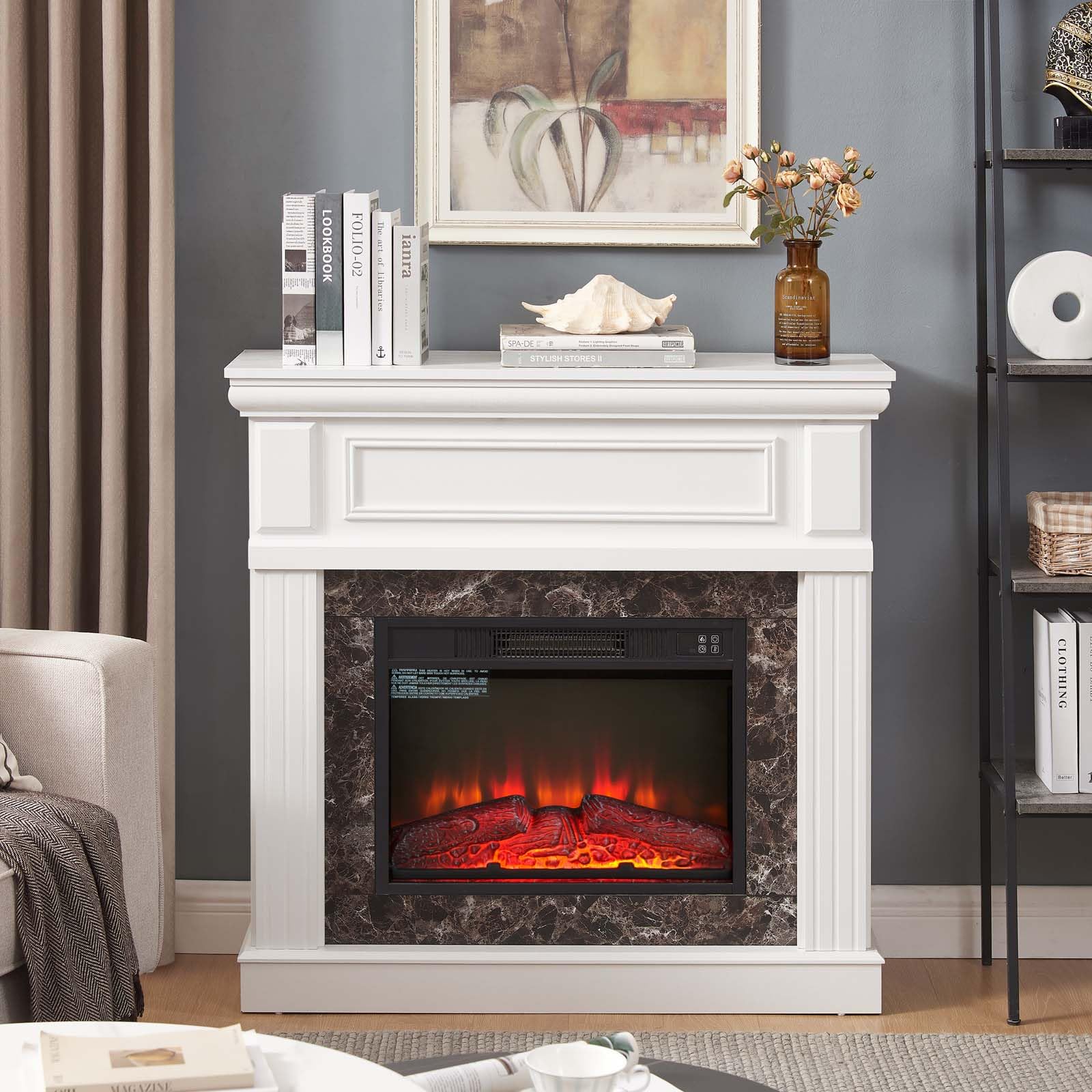 Amazon.com: Electric Fireplace with Mantel, Farmhouse Fireplace TV