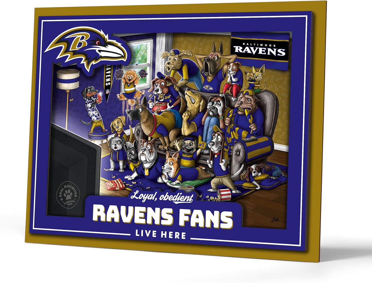 YouTheFan Officially-licensed NFL Purebred 3D Wall Art - Humorous original hand-drawn cartoon artwork, multi-layer, funny gift, indoor team decor