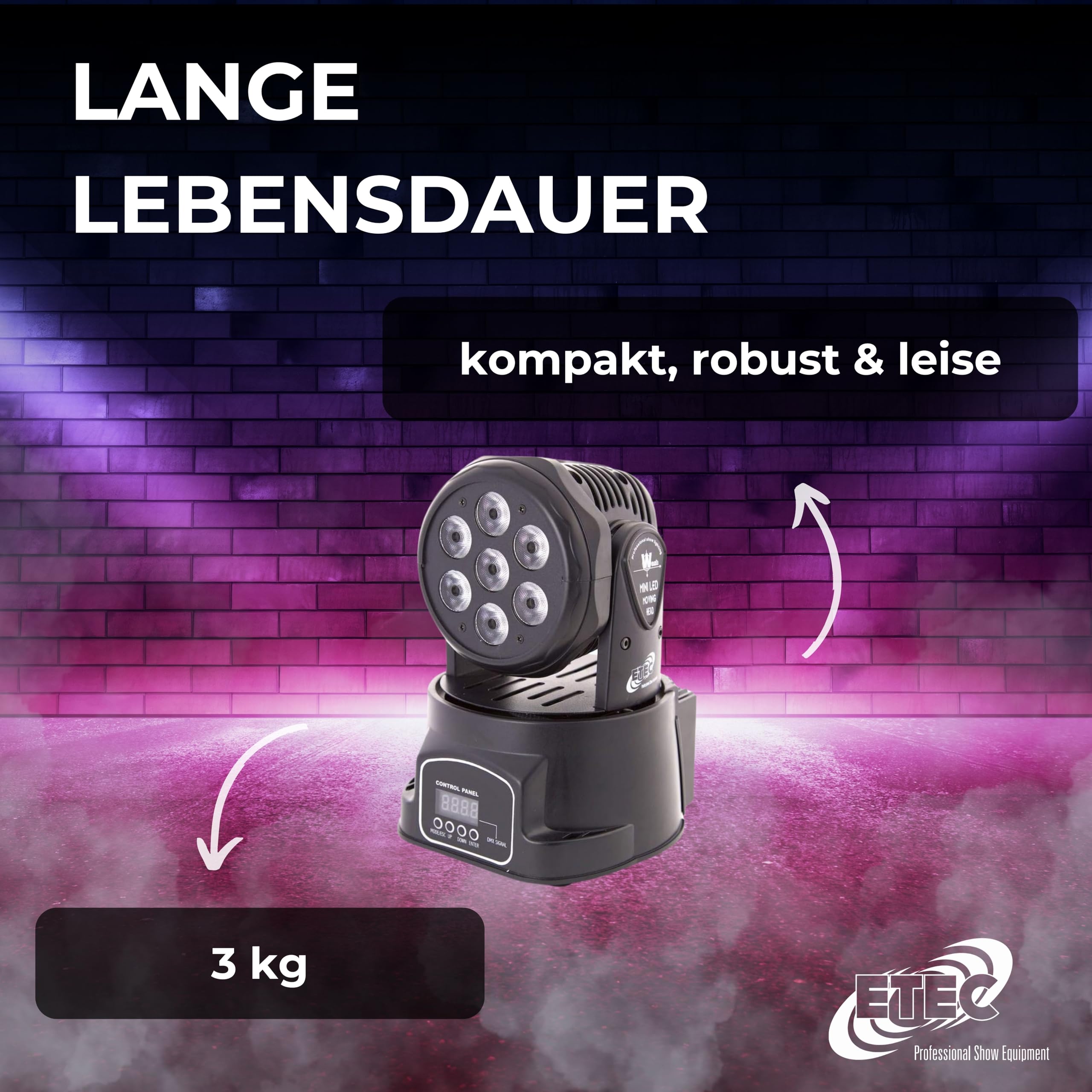 ETEC Professional LED Moving Head ML712 Washlight RGBWA+UV 6-in-1 Mini Washer 7x12 Watt - Schwarzlicht Disco Party Club DJ Effekt Scheinwerfer Veranstaltung Bühnenbeleuchtung Licht Show Farbmischung