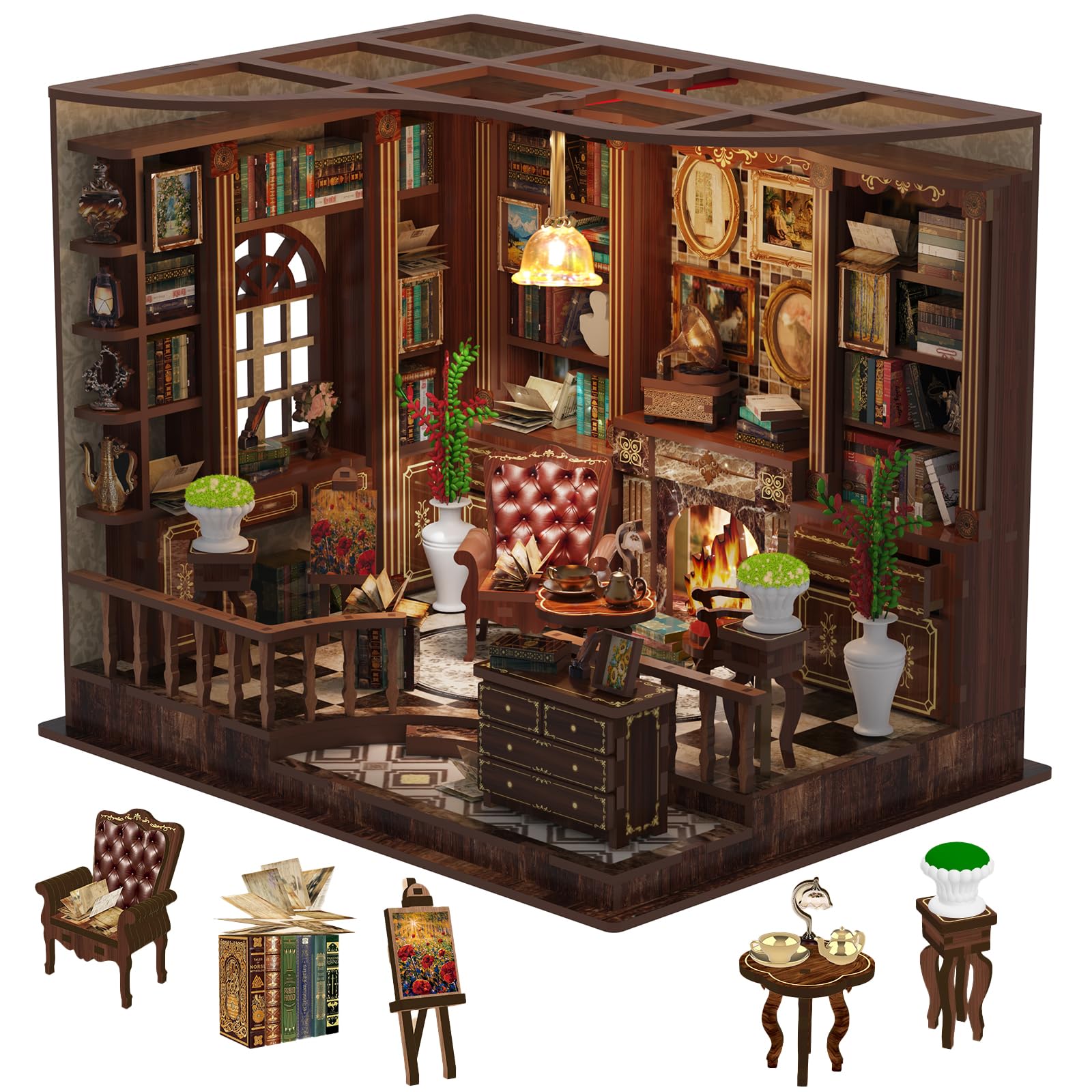 3DVASE Book Nooks for Adults, DIY Miniature Dollhouse Book Nook Kit, Model Kits Craft Kits for Adults, 3D Wooden Puzzle Book Nook Craft Bookshelf