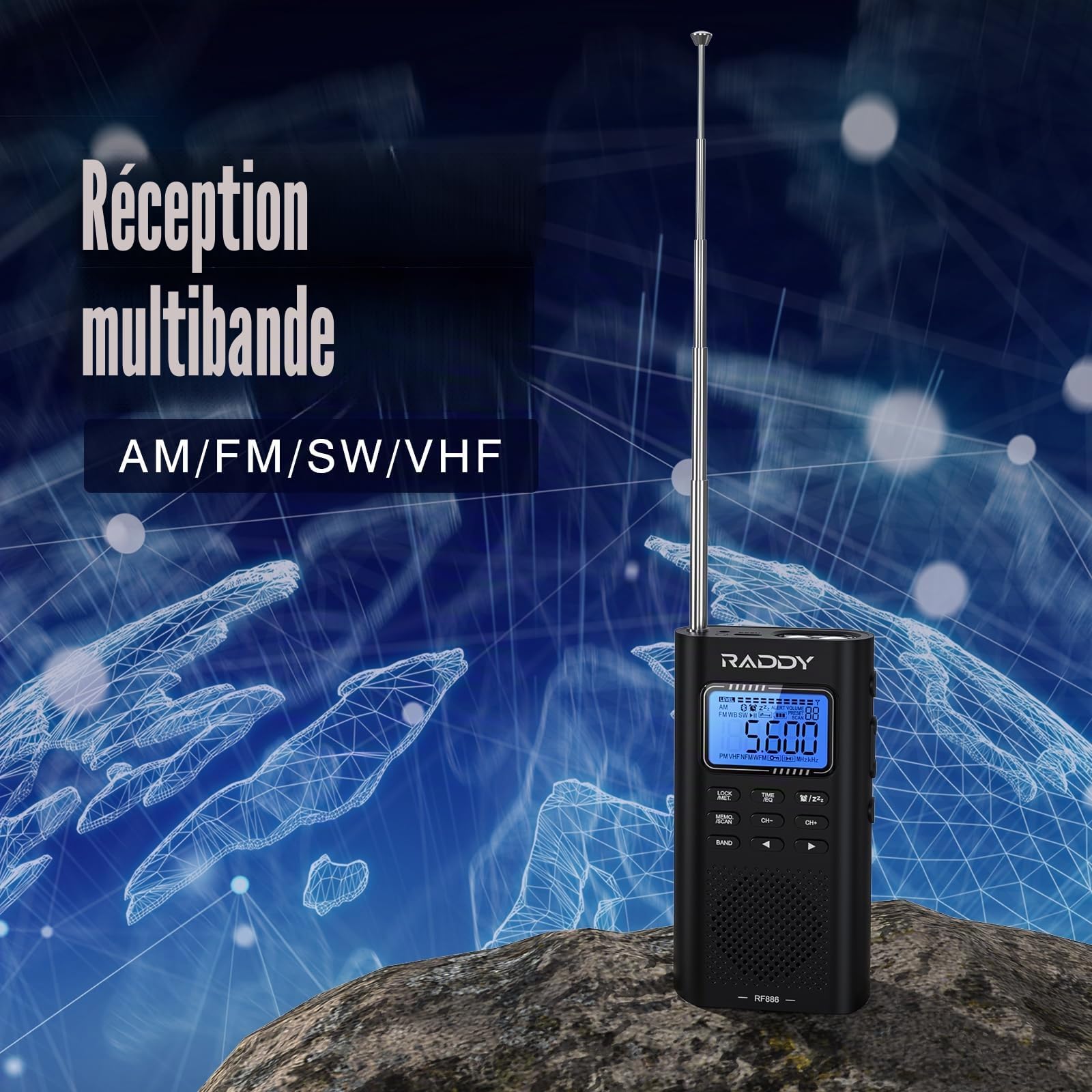 Raddy RF886 Radio Portable à Ondes Courtes Petite Radio AM/FM/SW/UKW Radio Numérique, Radio alimentée par Batterie et Haut-Parleur BT, Antenne Externe 3M