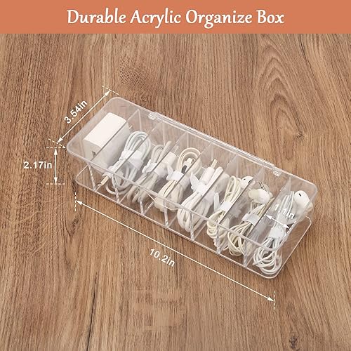 Miniatura 3 de Caja organizadora de cables, caja de almacenamiento de plástico, caja organizadora de cables de alimentación con 10 lazos de goma para oficina,