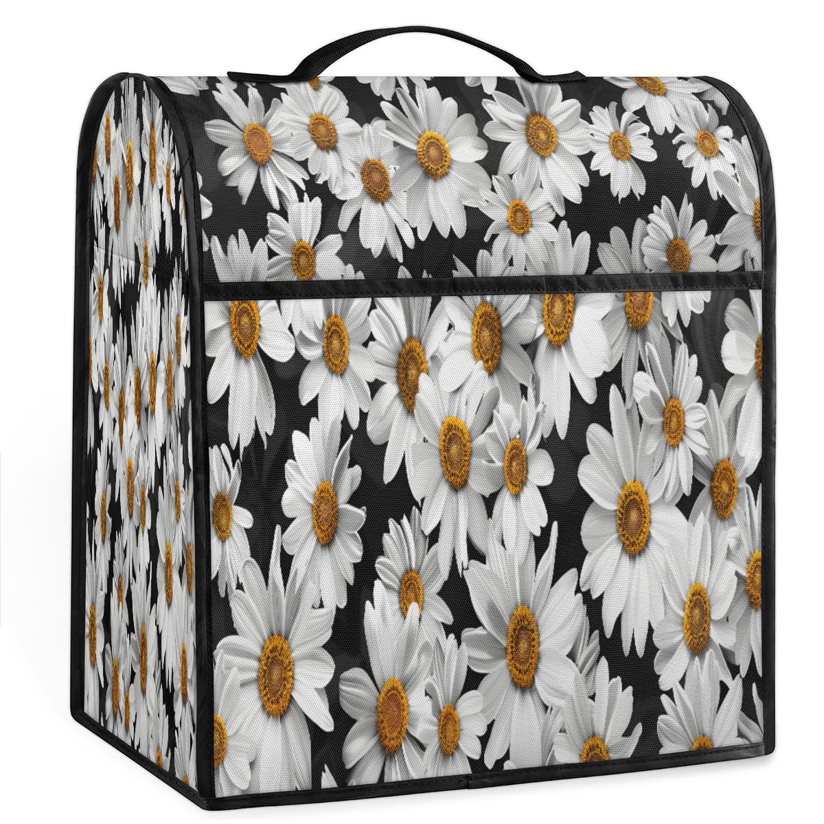 Coffee Maker Cover Daisy Black Floral Kitchen Appliance Covers Small Appliance Covers Blender Cover Juicer Cover Dust Covers for Kitchen Appliances with Top Handle and Pockets,Washable,B762