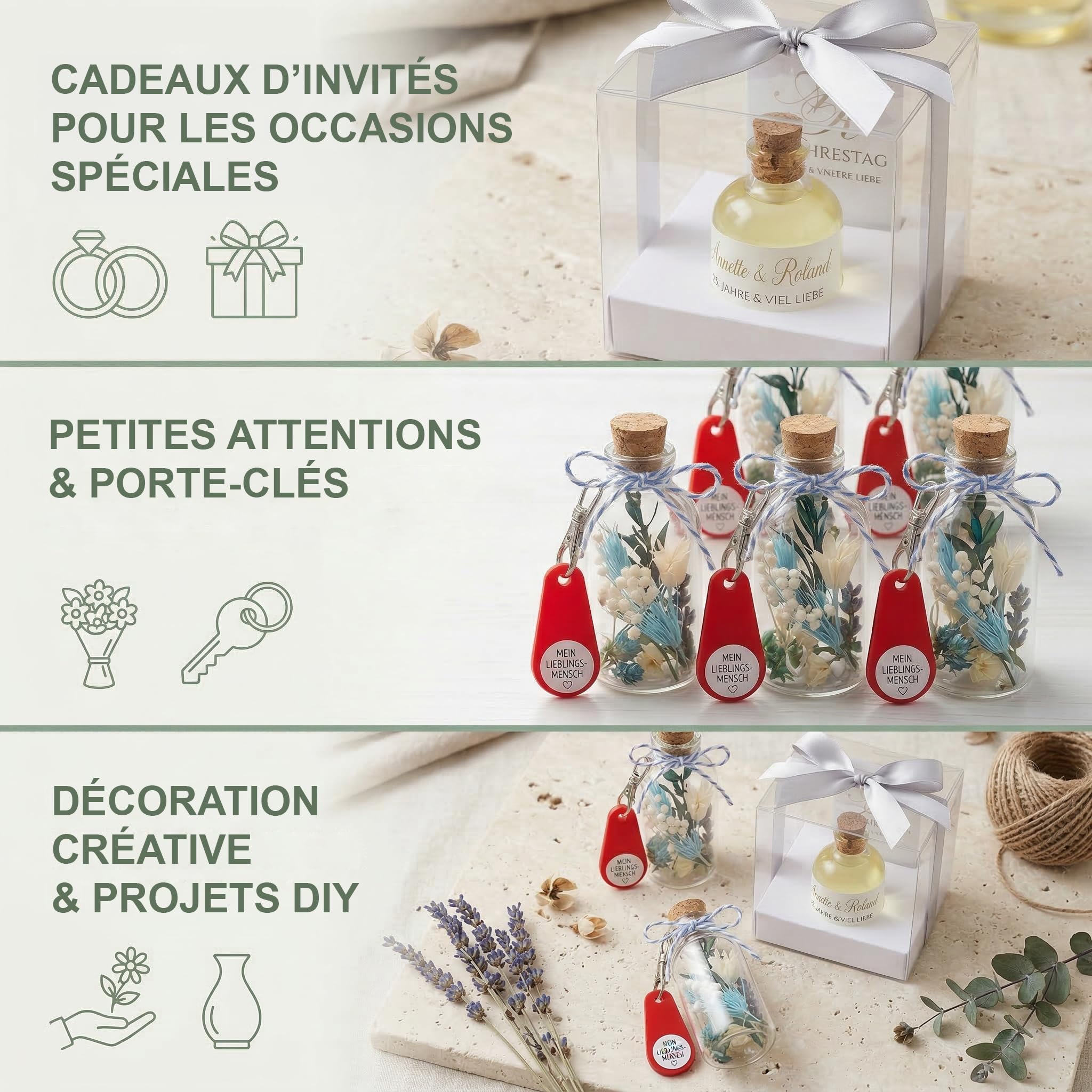 72 Fioles Verre 50ml, Petite Bouteille en Verre 50 ml - Mini Bouteille Verre Flacon Mignonette Alcool Vide Bouchon Liège Cadeau Décoration