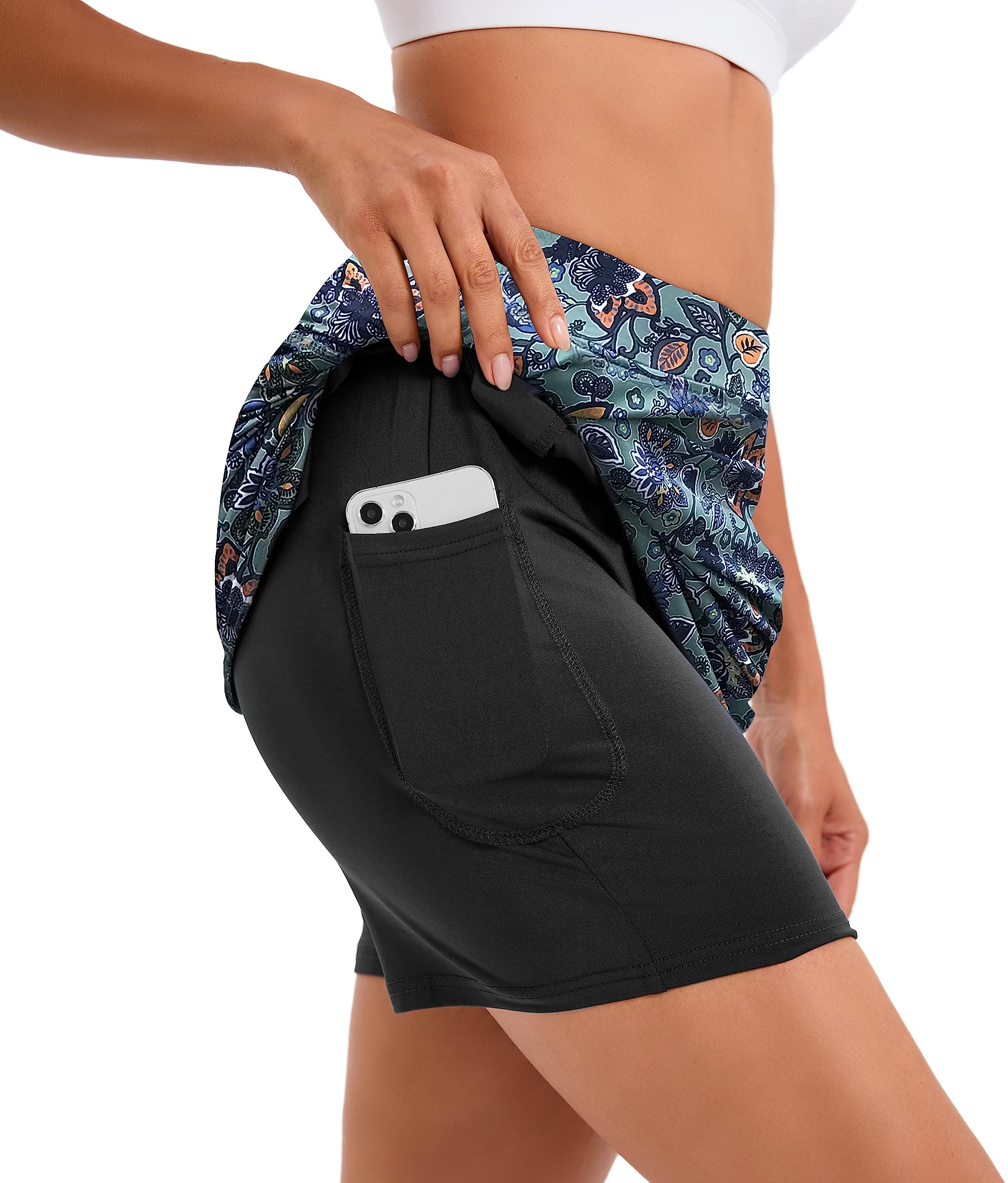 Jhsnjnr Falda pantalón de golf para mujer con bolsillos, longitud hasta la rodilla, cintura elástica, falda de tenis atlética activa