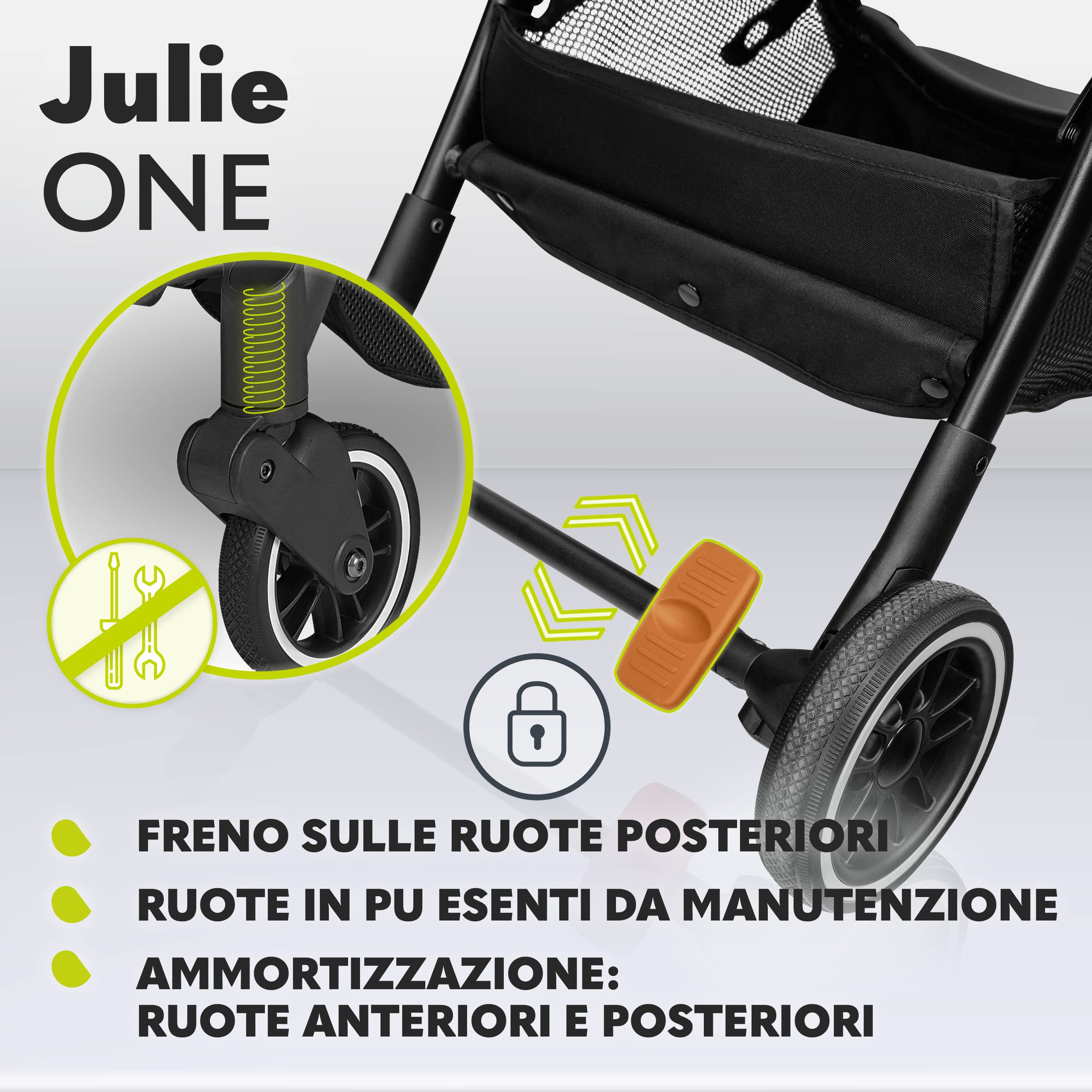 LIONELO Julie One Passeggino Leggero e Pieghevole dalla Nascita a 22 kg | Compatto, Schienale in Posizione Sdraiata e Poggiapiedi Regolabile, con Zanzariera, Coprigambe, Portabibite e Borsa