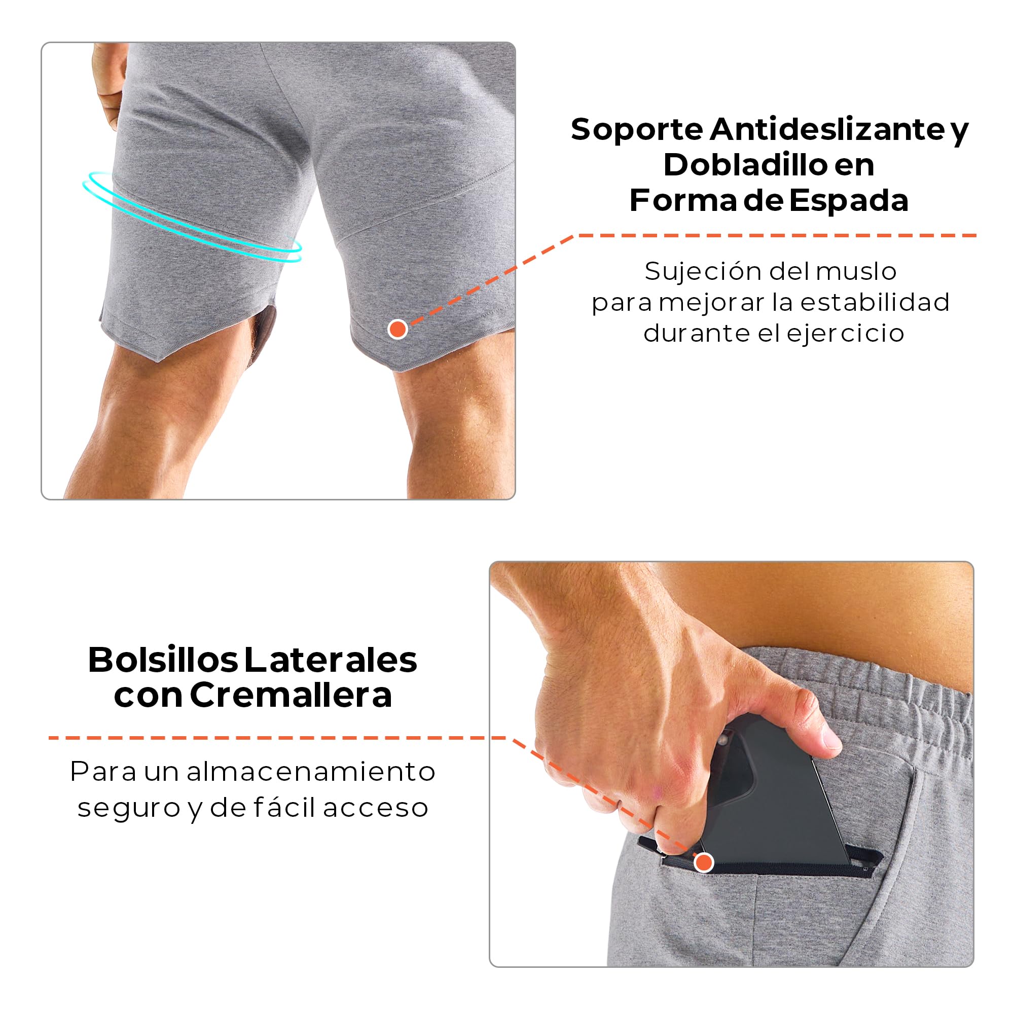 ZENWILL Zipslim Pantalones Cortos Deporte Hombre Pantalón Corto Running Cremallera Bolsillo Short Entrenamiento Gimnasio
