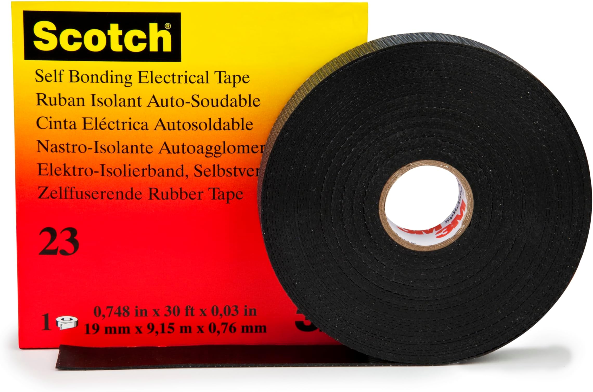 3M HT002001309 23 Scotch Splicing Electrical Tape, Self Bonding, Rubber, 19 mm x 9.15 m, Black