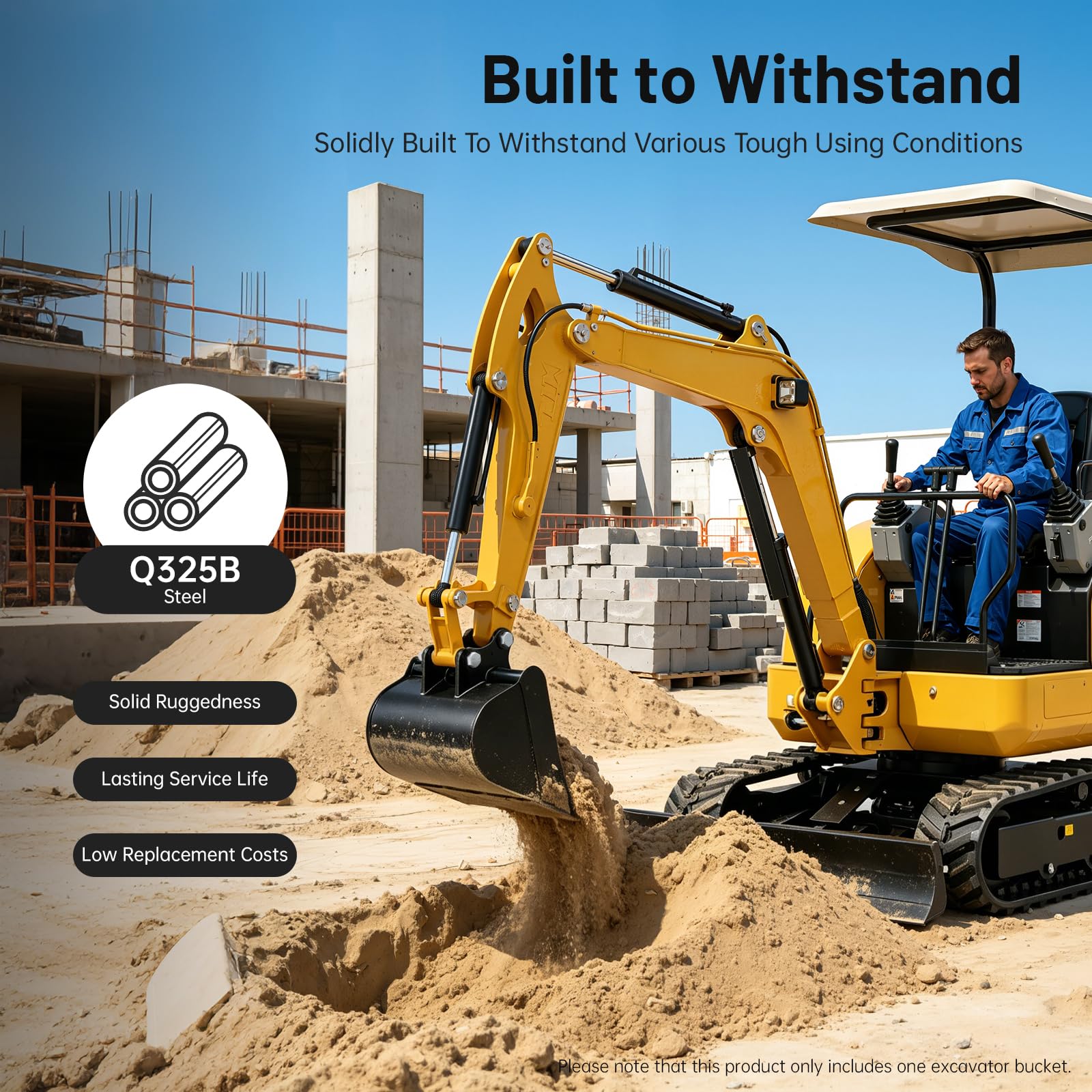 Minibaggerlöffel Baggerlöffel Minibagger Zubehör, für Bagger Bis zu 2T | Baggerschaufel für Erdaushub,Grabenräumung und Materialtransport, Lochabstand 9,05–9,3 cm