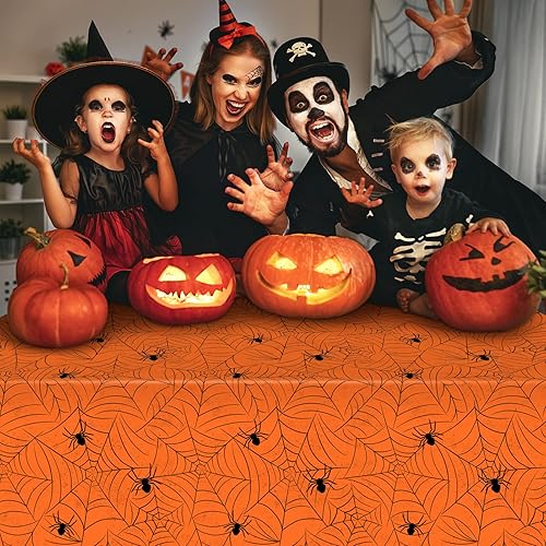 Miniatura 7 de TREWAVE Paquete de 3 manteles rectangulares de tela de araña de Halloween, manteles de plástico de gran tamaño para decoración del hogar,