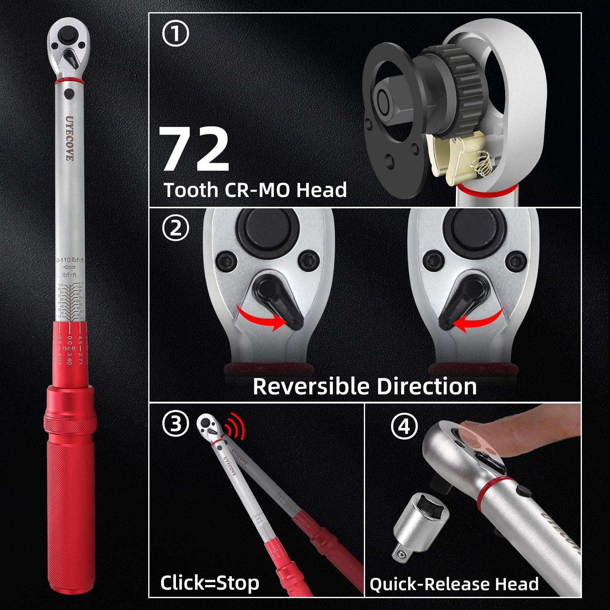 Snapklik.com : 1/4 3/8 1/2-inch Drive Click Torque Wrench, 3Pcs Torque ...