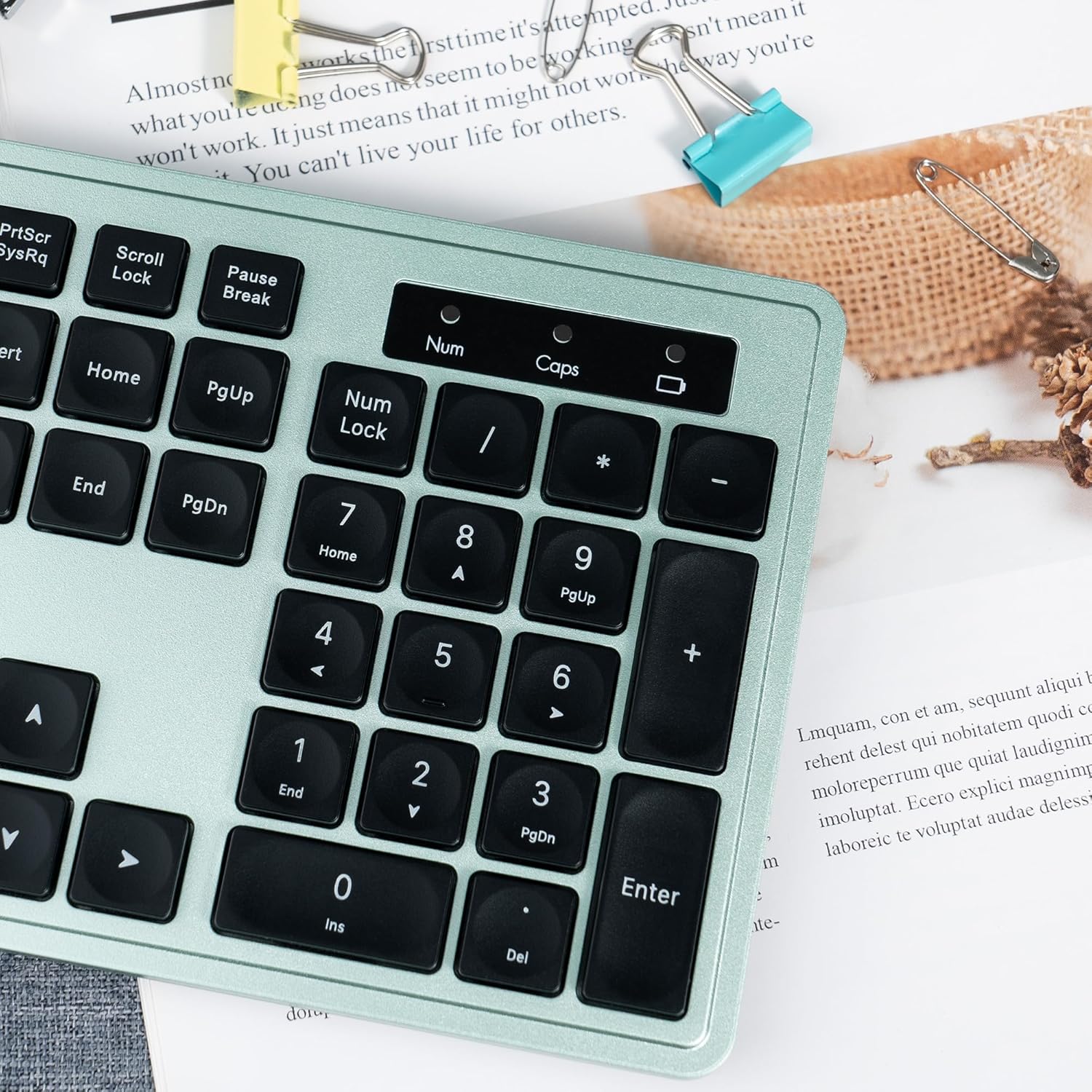 Wireless Keyboard and Mouse, 2.4GHz Cordless Silent Keyboard Mouse Combo, Optical Mouse, Plug and Play USB Receiver, Compatible with Windows, Mac, Laptop, and PC – Ideal for Office Use（Black Green）