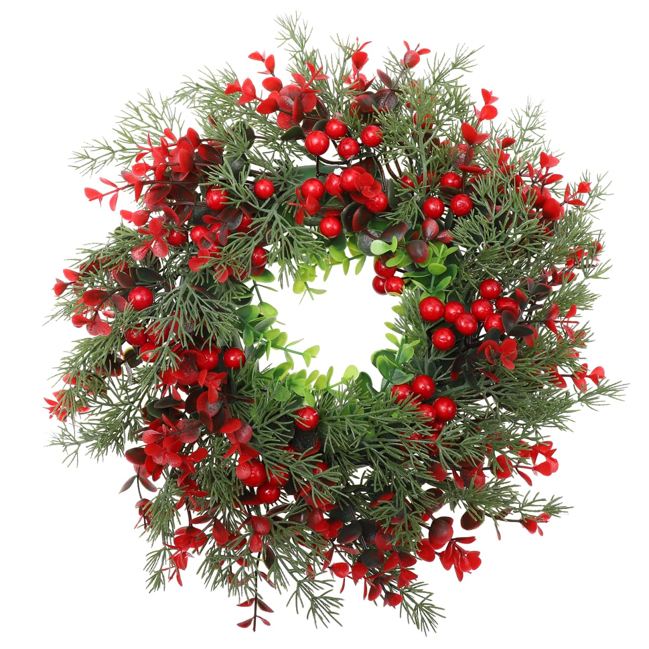 Weihnachtskranz für Tür, Adventskranz, Weihnachtsdeko für Außen und Innen, Künstlicher Kranz aus roten Kiefernnadeln（ 14 Zoll）