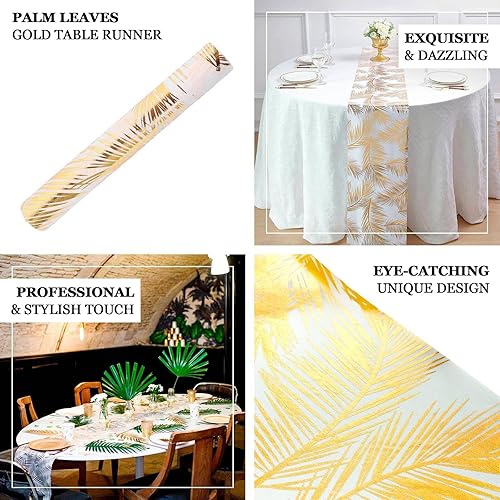 Miniatura 4 de Efavormart - Camino de mesa de papel de aluminio no tejido con hojas de palma doradas metálicas de 108 pulgadas