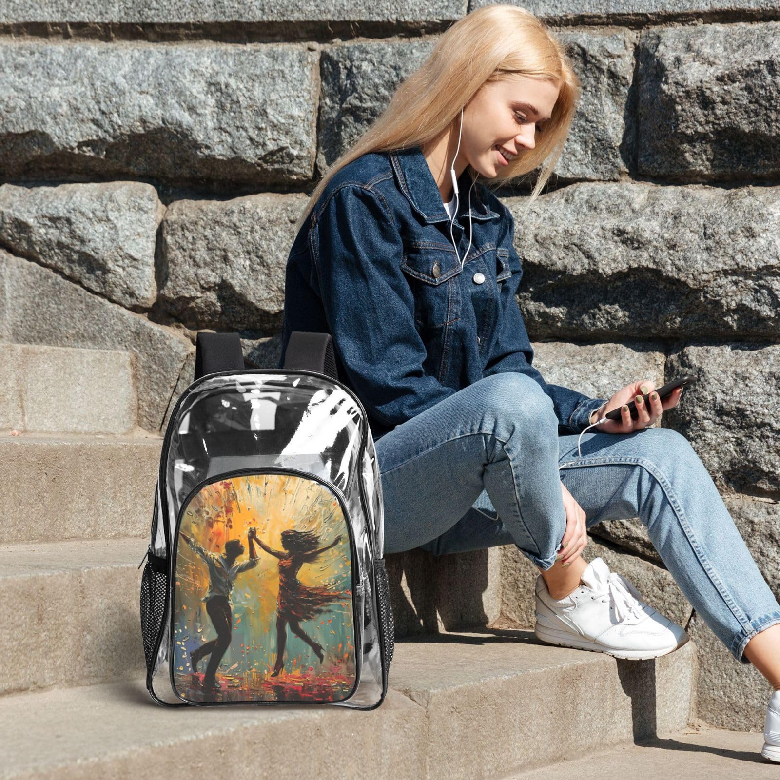 Dance With Music Print 3-Piece Trasparente Zaino Set Per Viaggi Avventure All'aperto Vacanze Borsa Trasparente