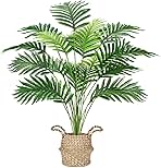 Der Rose Fake Palm Tree 28Inch Tall Fake Plant Potted Faux Areca Artificial Tree with Hand-Woven Baskets with Handles for Indoor Outdoor Home Office Bedroom Porch Balcony Decor