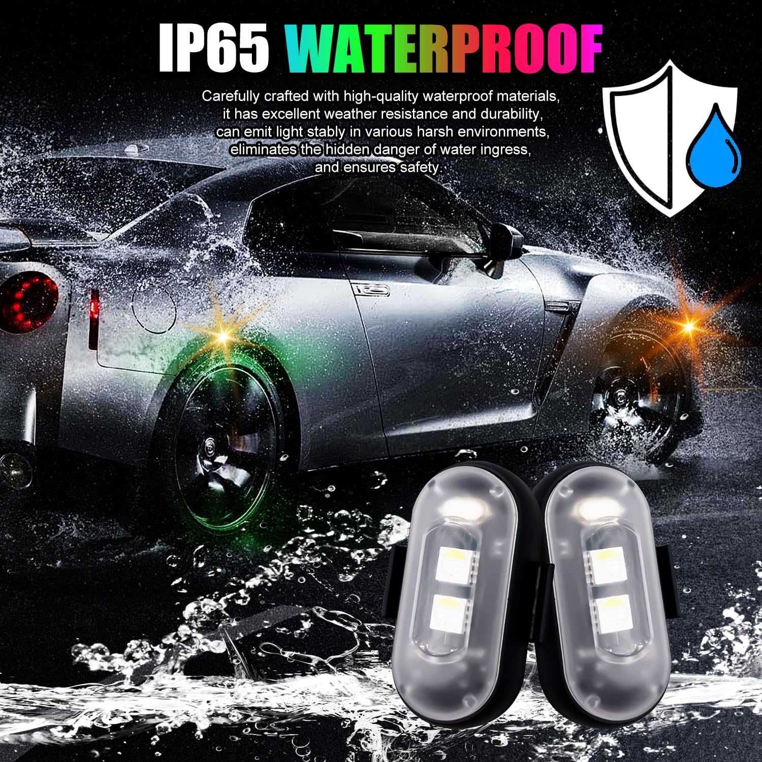 Wireless LED Lights for Car, Wireless Rock Lights with 8 Colors 10 Modes,Led Strobe Warning Light, Motorcycles, Boats, Camping, Bikes, Drones，Design in USA (4pcs Black)