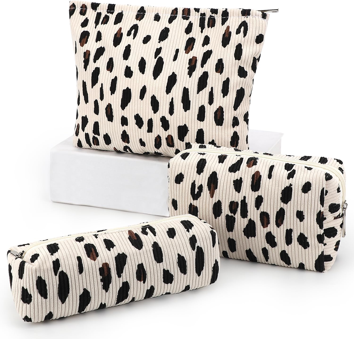 EIMMBD Makeup Bag 3 Pieces Large Capacity Cosmetic Bags Makeup Pouch for Purse Travel Toiletry Bag Organizer Cute Makeup Pouch Storage for Women(Beige Leopard)