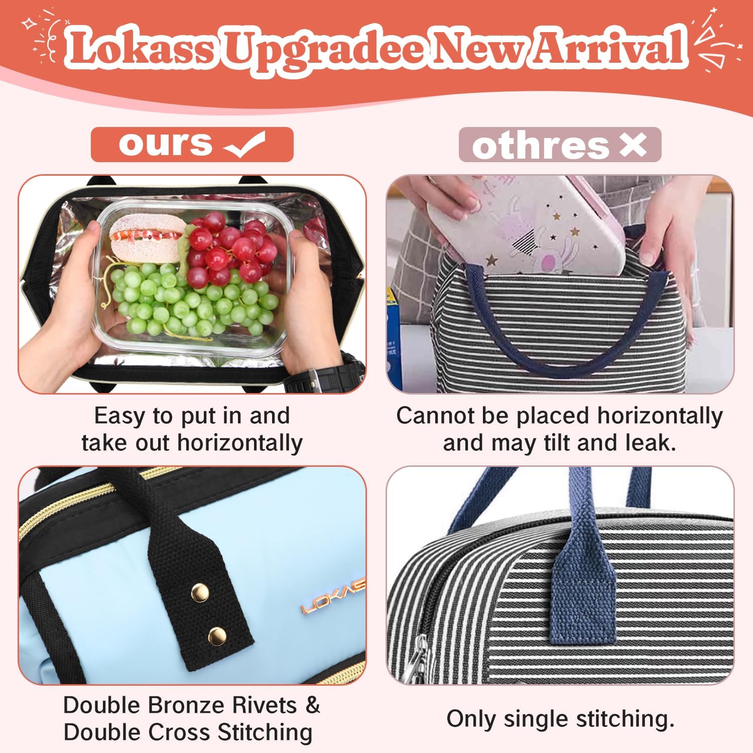 Lunch Bag Women Insulated Lunch Box Wide-Open Lunch Tote Bag Large Drinks Holder Durable Nylon Thermal Snacks Organizer for Men Adults Work Picnic Hiking Beach Fishing, Light Khaki+Black - Image 3