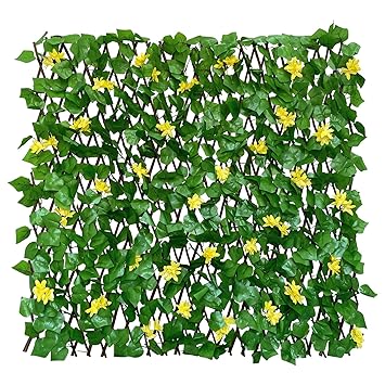 Sumery Expandable Fence Privacy Screen for Balcony Patio Outdoor,Decorative Faux Ivy Fencing Panel,Artificial Hedges (Single Sided Leaves) (1, Yellow Flowers)