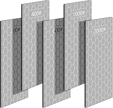 5PCS Diamond Sharpening Stones, Ultra-Thin Single Side Diamond Sharpening Plate Honeycomb Surface with Non-Slip Pad for Scissors Knives Outdoor Tools 200/400/600/1000/2000 Grit