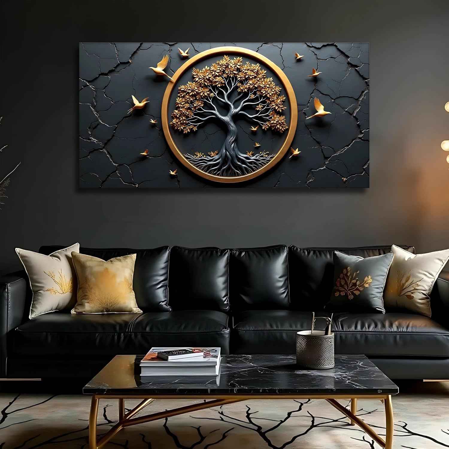 TAILORED CANVASES Celtic Tree of Life Wall Art – Golden Canvas Wall Decor for Living Room, Bedroom, or Entryway, Luxury Tree Wall Hanging, Large Size Home Wall Art Decoration 10x20