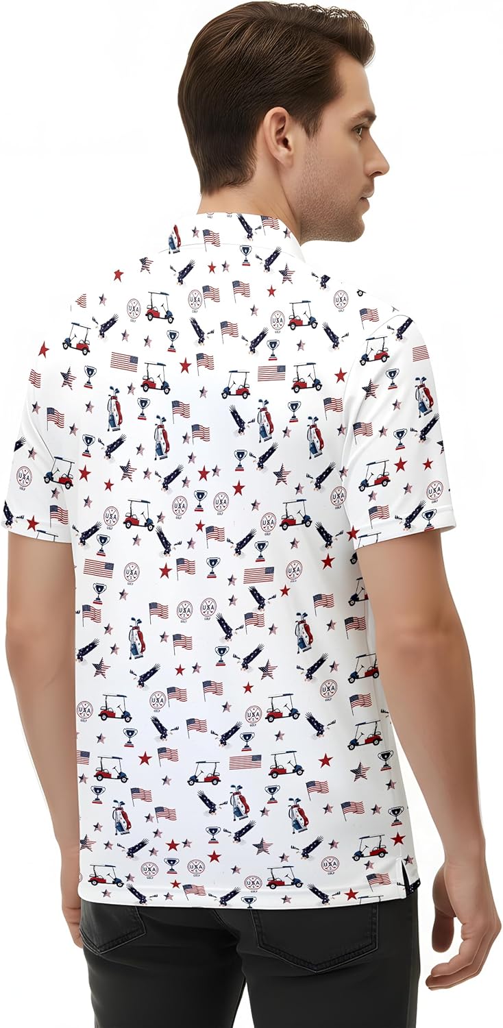Men's Golf Shirts,Mens Hawaiian Shirts Short Sleeve Casual Collared Performance Golf Polo Shirt for Men