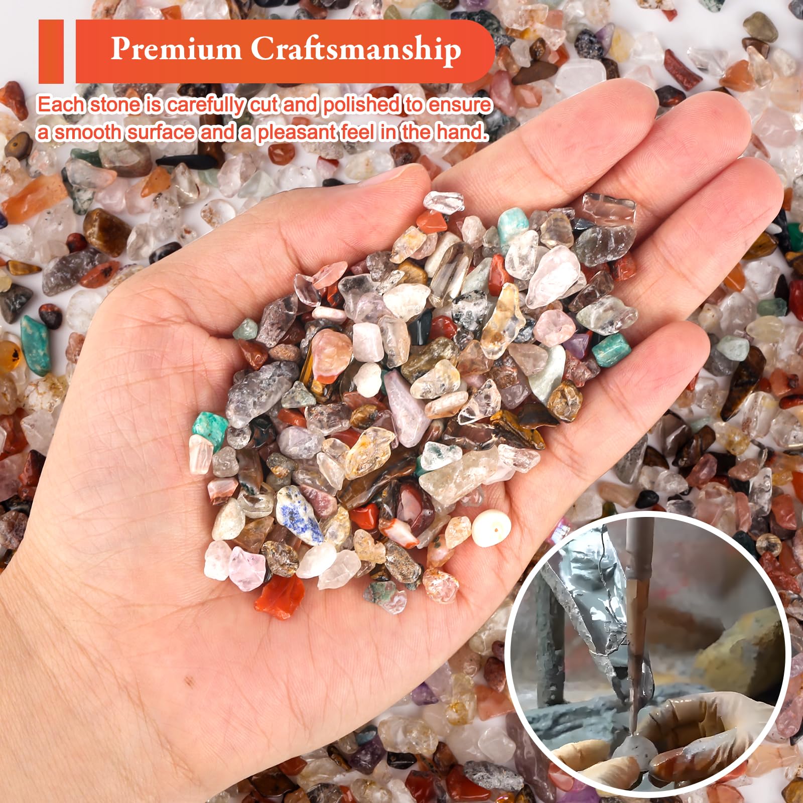 Zestaw 400 g kryształów czakr, kamienie bębnowe, 5 ~ 15 mm, mini kamienie szlachetne, mogą być używane do wazonów, dekoracyjnych ornamentów