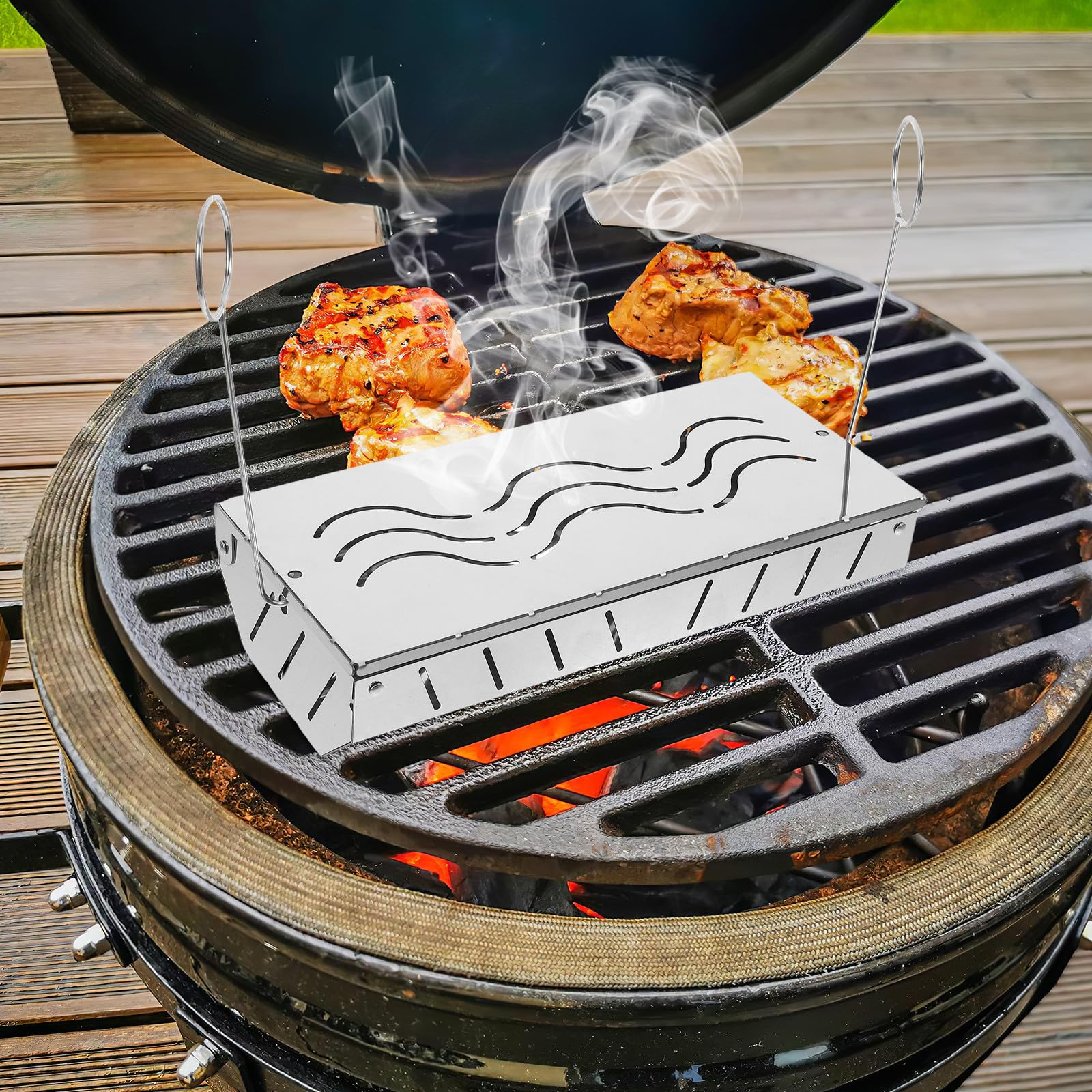 BESPORTBLE 2 Pezzi Scatola per Affumicare Trucioli di Legno in Acciaio Inox | Argento, Uso per Cottura All’aperto e Griglia, Design Portatile, Posizionamento Semplice