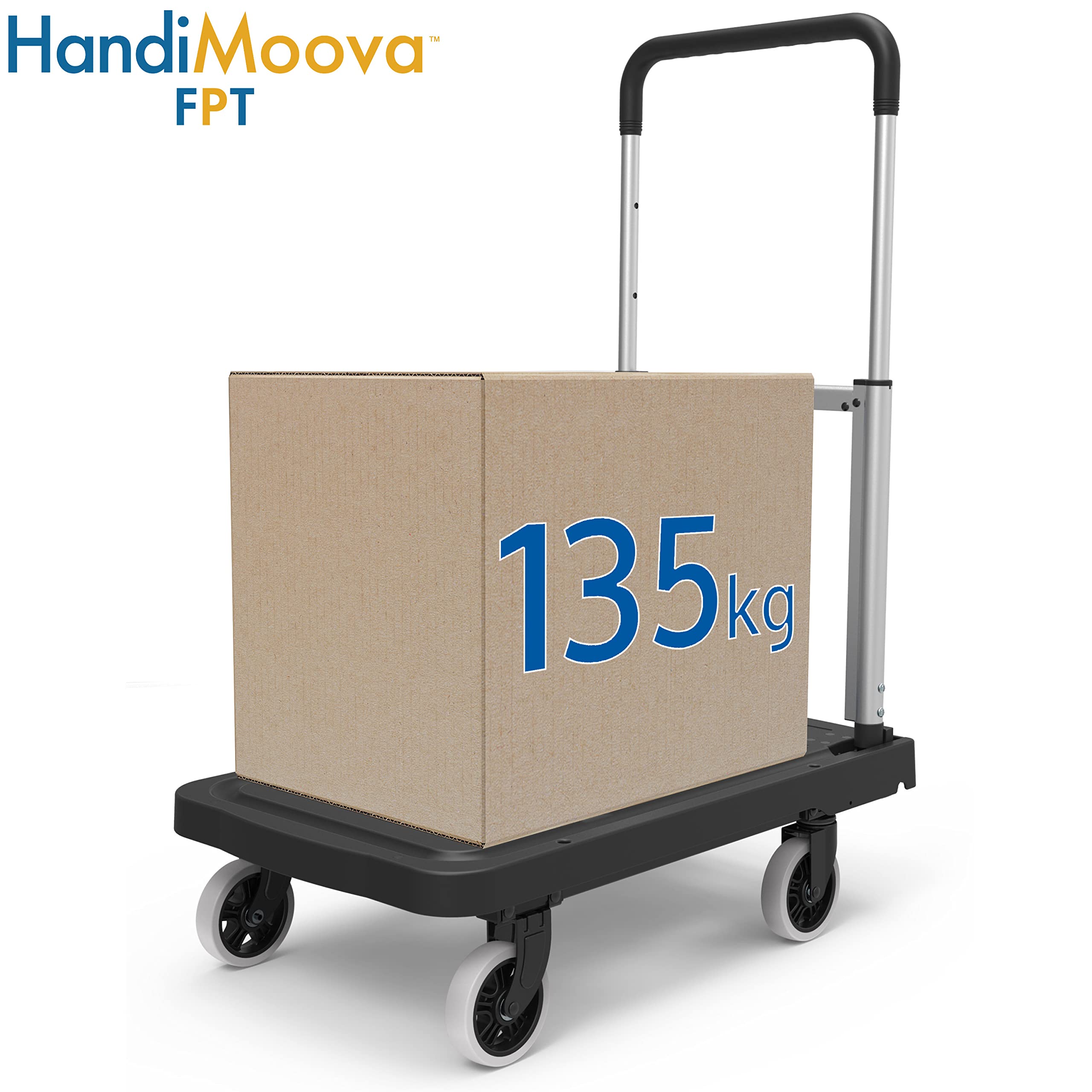 HandiMoova FPT Carrello a Piattaforma Pieghevole; Carrello a Mano Compatto; Salvaspazio; Manico Telescopico; Capacità di Carico di 135Kg per Impieghi Gravosi