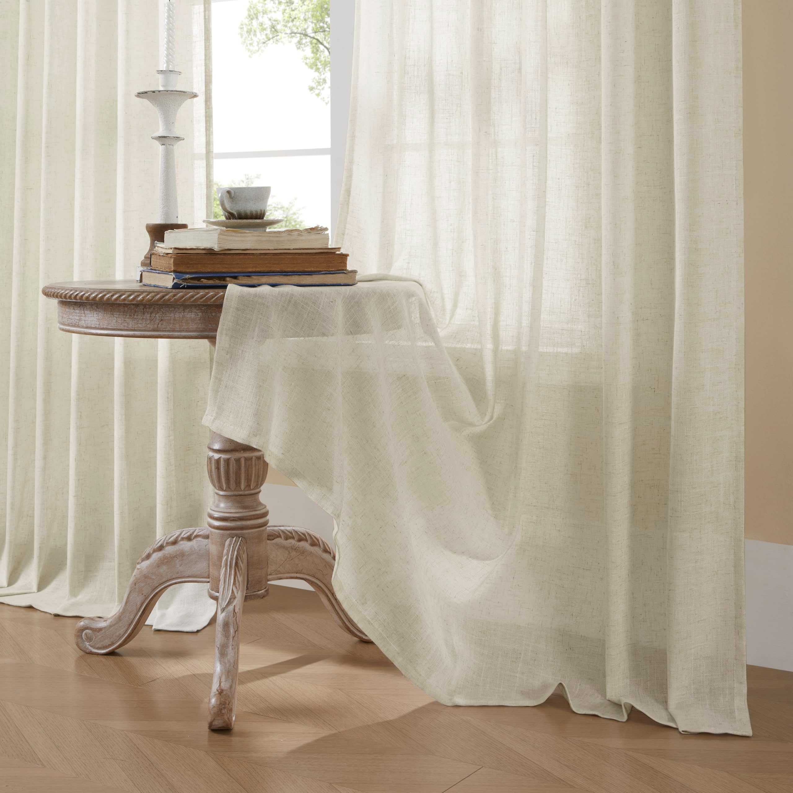 Joydeco Leinen-Vorhänge für Wohnzimmer, halbtransparente Vorhänge, 244 cm lang, Wohnzimmervorhänge, 2 Paneel-Sets, weiße Vorhänge, Plissee-Vorhänge und Vorhänge (B 132 x L 244 cm, gebrochenes Weiß)