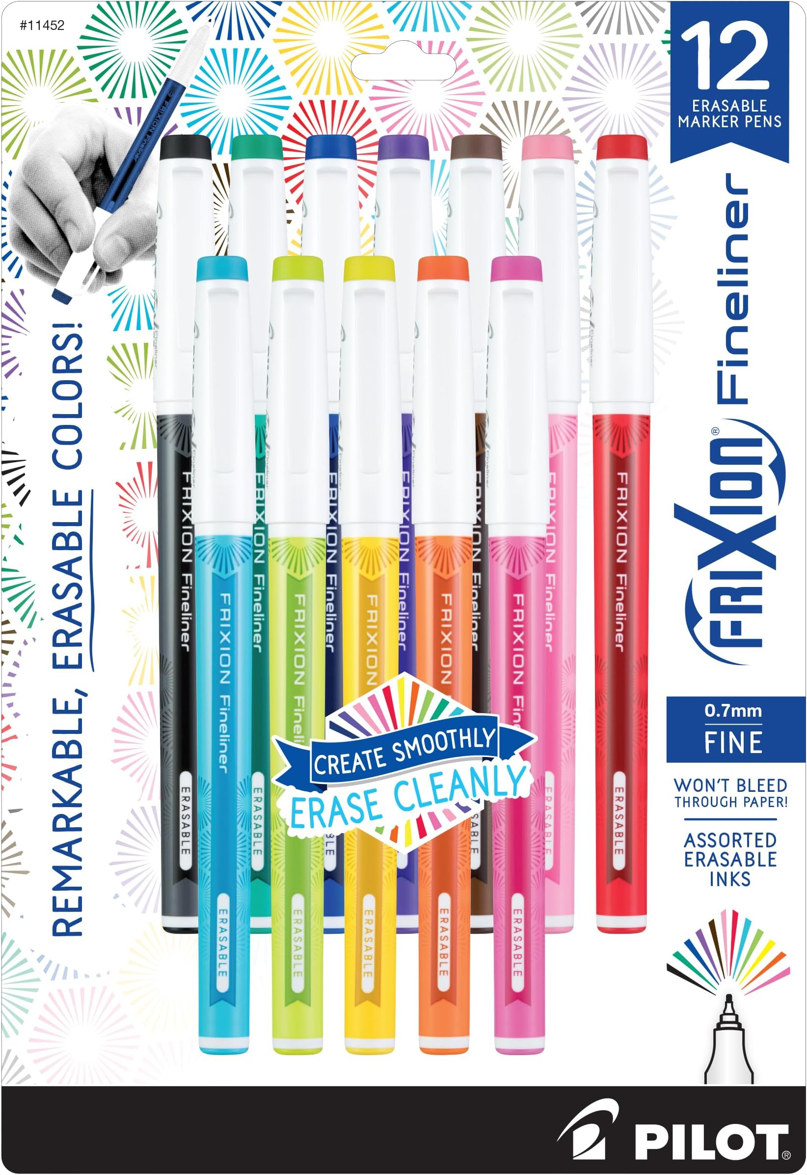PILOT FriXion Fine Line Erasable Marker Pens, Fine Point, Assorted Classic Color Ink