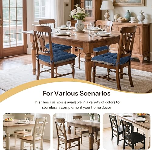 Miniatura 6 de Juego de 4 cojines antideslizantes para sillas de comedor, cojines para sillas de cocina, de 18 x 18 x 3 pulgadas, cojines de asiento cómodos y