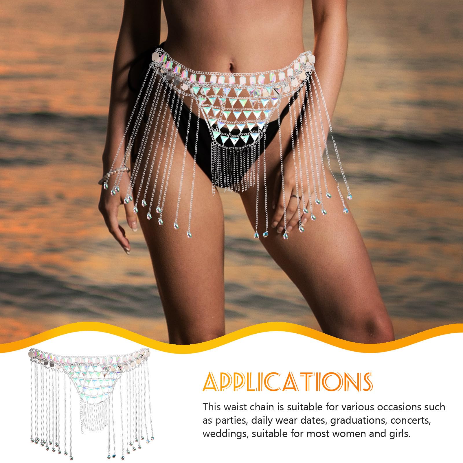 Cadena Corporal para Niñas y Mujeres, Cadena de Cintura Única de Acrílico, Multicapas Geométrica, Brillante, para Bodas y Graduaciones