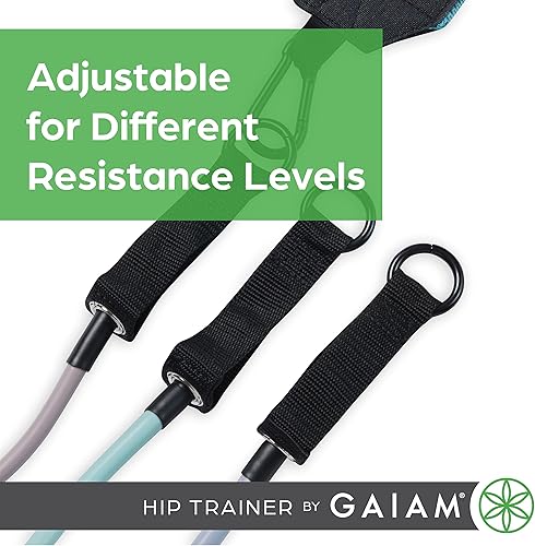Miniatura 5 de Gaiam Juego de banda para sentadillas y entrenamiento de cadera, banda de resistencia de tela con 3 tubos de resistencia ajustables, equipo de