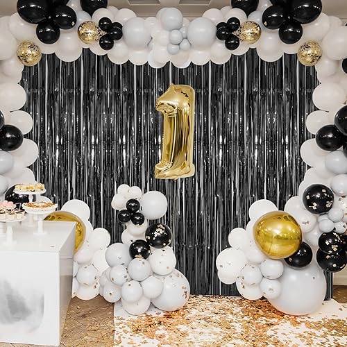 Miniatura 3 de Accevo Paquete de 3 cortinas de flecos de aluminio negras para fiestas, serpentinas de 3.2 x 8.2 pies, serpentinas de oropel, decoraciones de fiesta
