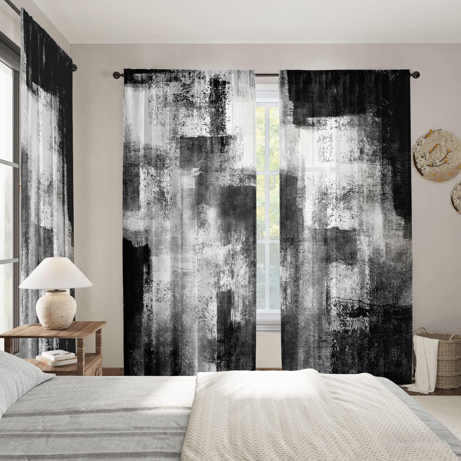 Black Grey Curtains for Living Room,Abstract Curtains 84 Inches Long 2 Panels,Black and White Rust Privacy Curtain with Rod Pocket for Bedroom,Modern Decorative Drapes,W52 x L84 Inch