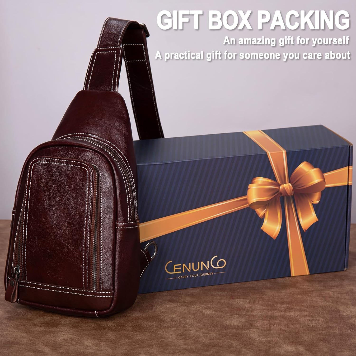 Genuine Leather Sling Bag for Men and Women Crossbody Shoulder Bag Sling Backpack Chest Purse Cross Body Pouch - Image 3