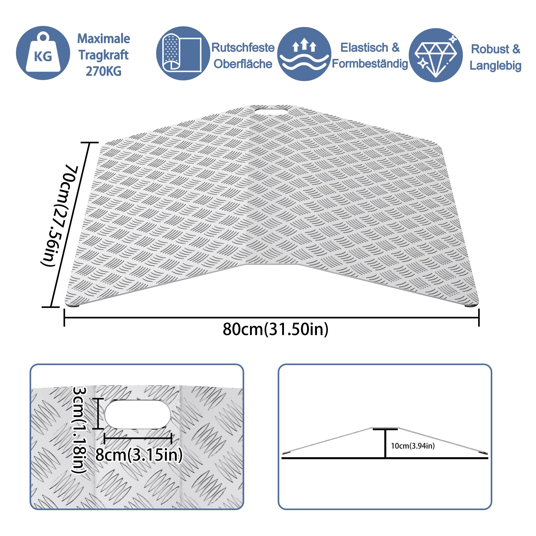 LARS360 Rampa de umbral de puerta de aluminio de 270 kg – Rampa para silla de ruedas de 80 cm, rampa de umbral para puerta, escalones y entrada, antideslizante y portátil, rampa móvil para silla de