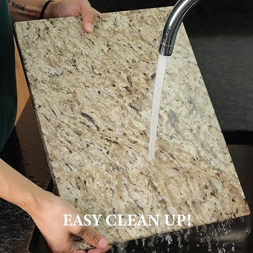 Miniatura 7 de Koville Tabla de cortar de mármol para cocina, tabla grande de quesos de losa de mármol de 16 x 12 pulgadas, tabla de servir rectangular para