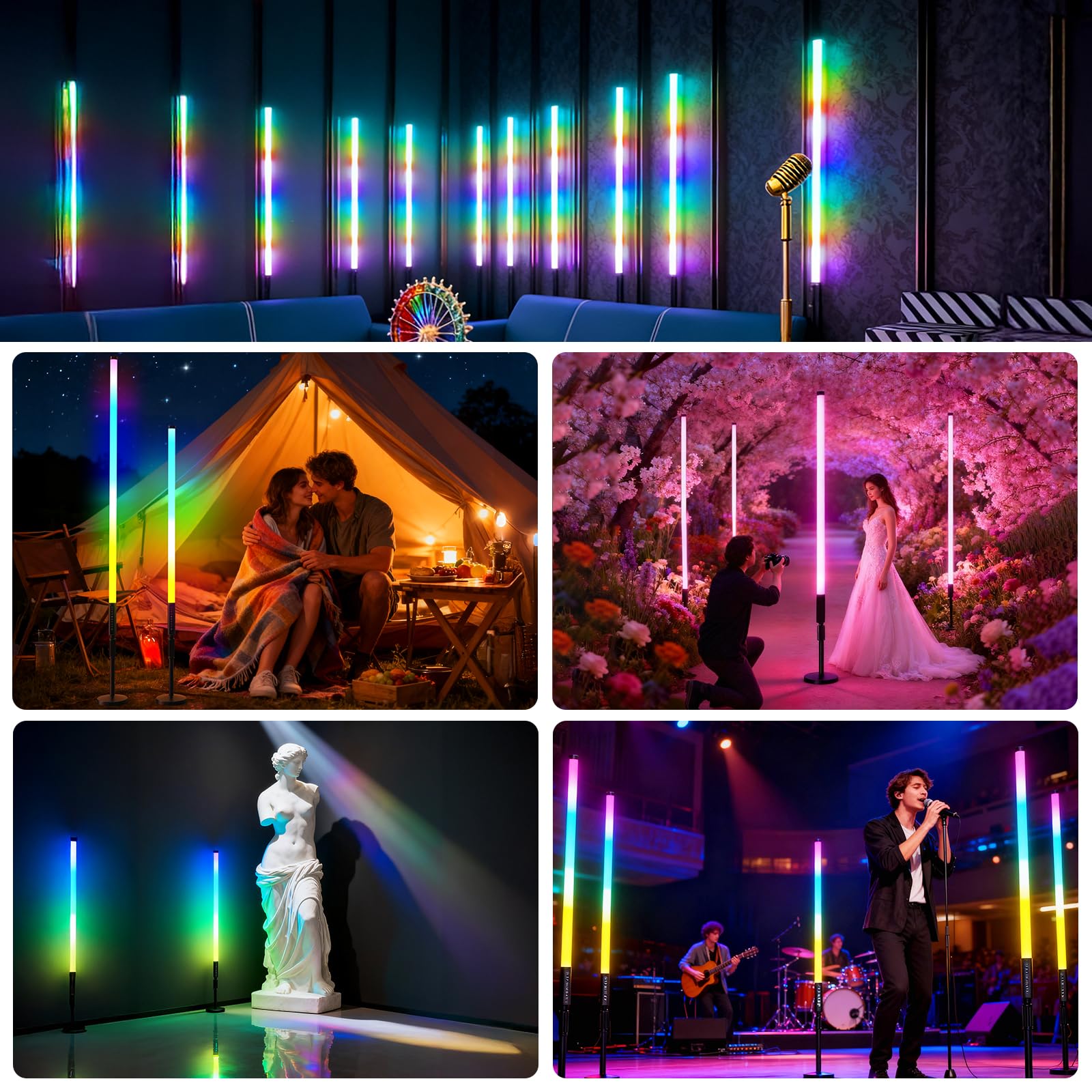6 luci video a LED portatile da 90 cm con treppiede, 2,4 G, luce per fotografia a LED, dimmerabile e modalità musica, batteria da 5000 mAh, Tubo luminoso RGB per YouTube,streaming di giochi,feste,bar