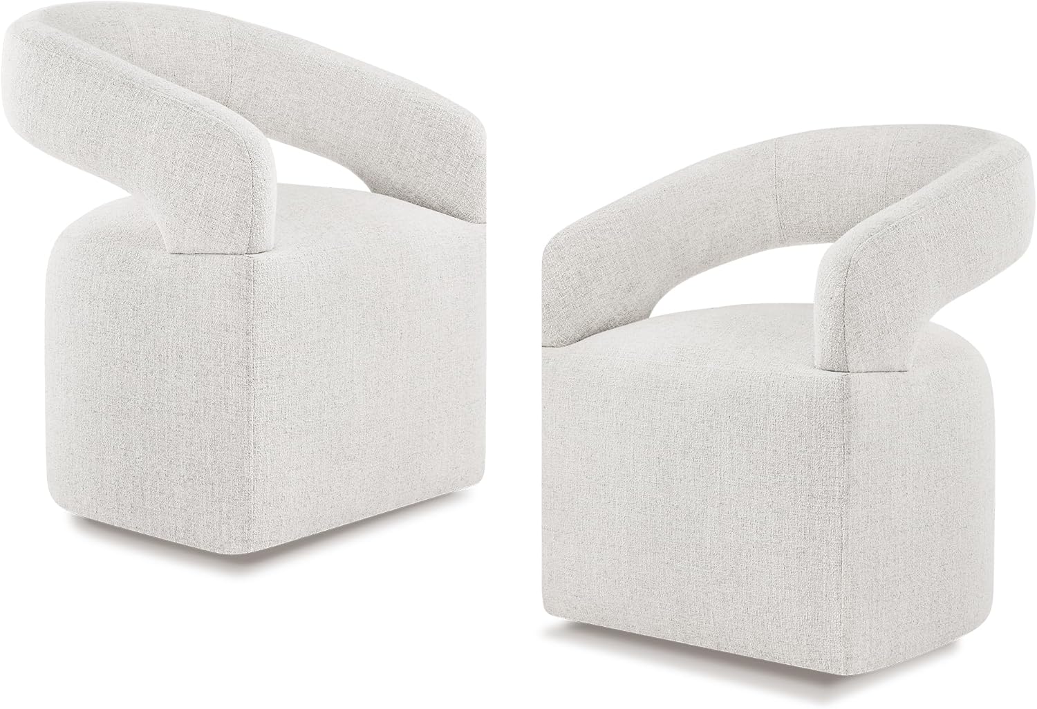 (Only 1 piece) Upholstered Dining Chair with Casters Modern Barrel Side Armchair with Rollers for Diningroom Bedroom Livingroom Reading Room, Beige, 1 pcs Beige 1 pc